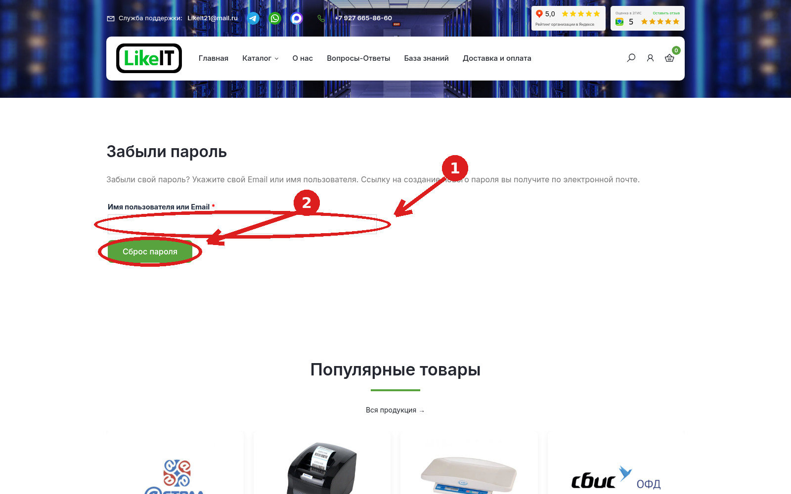 Форма восстановления пароля
